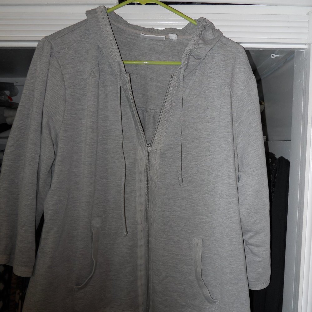 Denim & Co hoodie gray cotton blend drawstring 1X